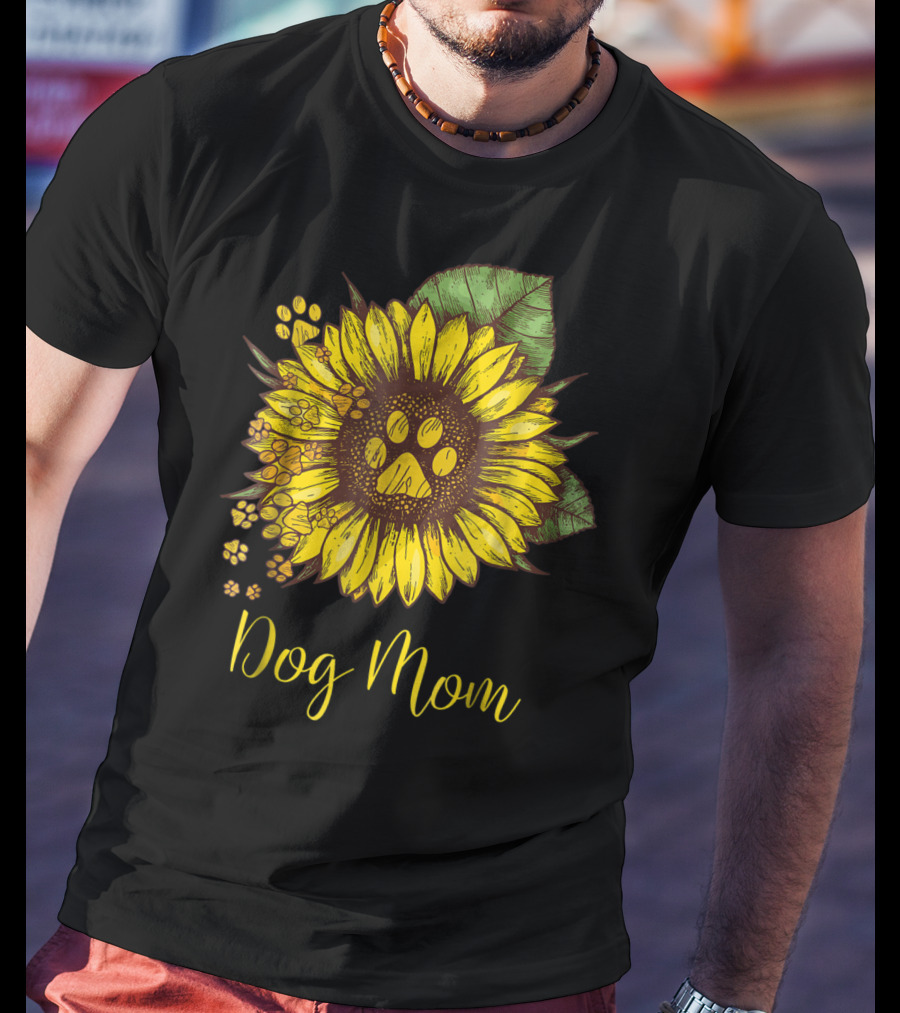 Sunflower Paw Print Dog Mom T-Shirt