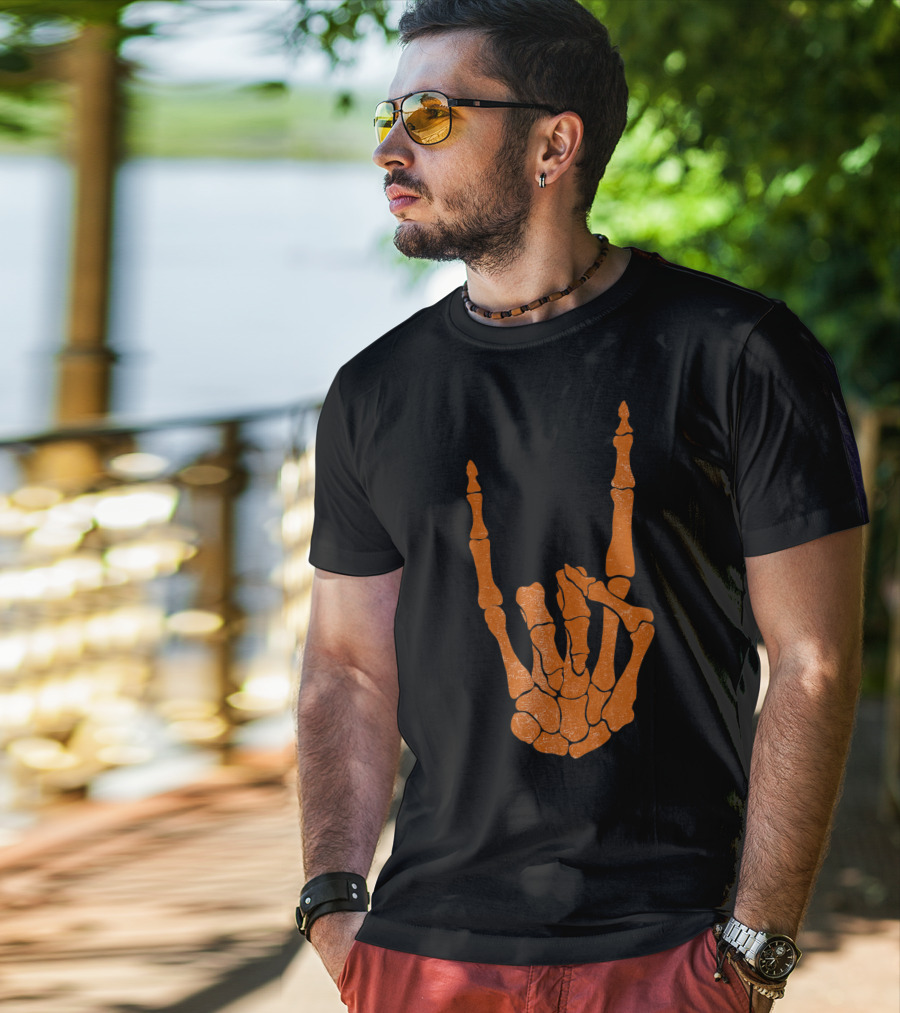 Texas Longhorn Hand Sign Skeleton Bone Structure T-Shirt