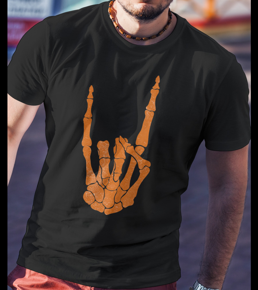 Texas Longhorn Hand Sign Skeleton Bone Structure T-Shirt