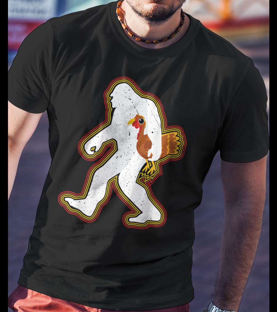Thanksgiving Bigfoot Silhouette With Turkey T-Shirt