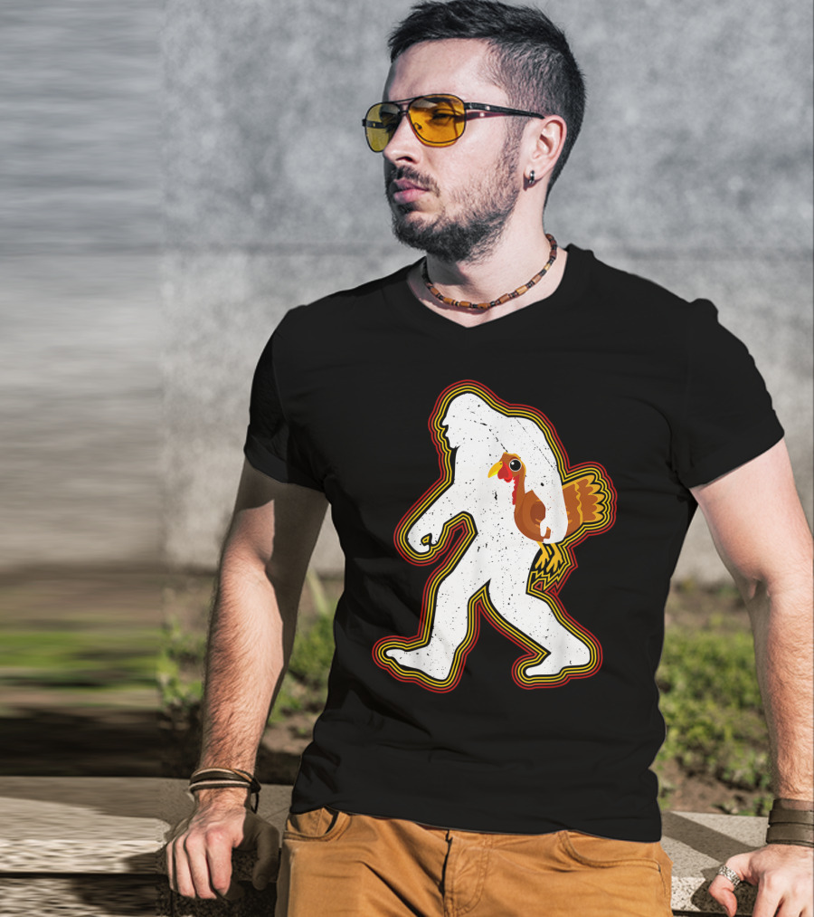 Thanksgiving Bigfoot Silhouette With Turkey T-Shirt
