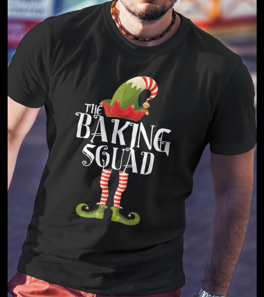 The Baking Squad Elf In Striped Stockings And Festive Hat T-Shirt
