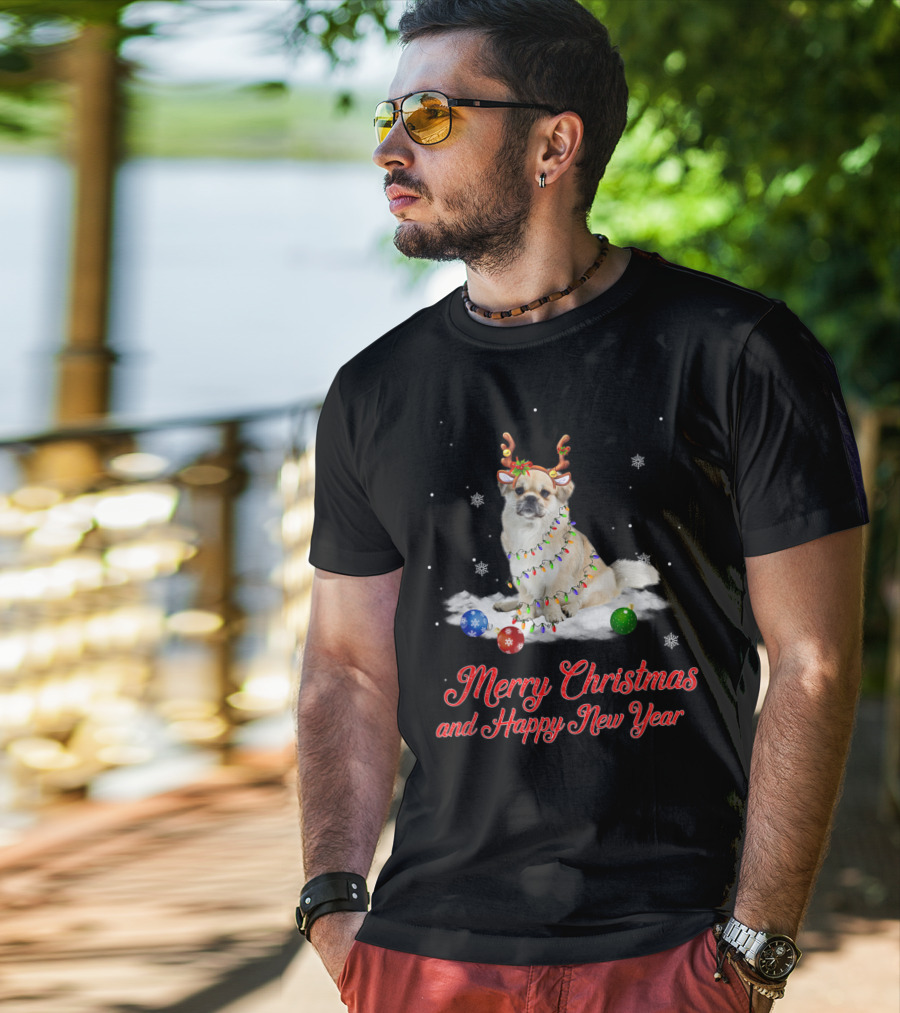 Merry Christmas And Happy New Year Tibetan Spaniel Reindeer Snowflakes T-Shirt