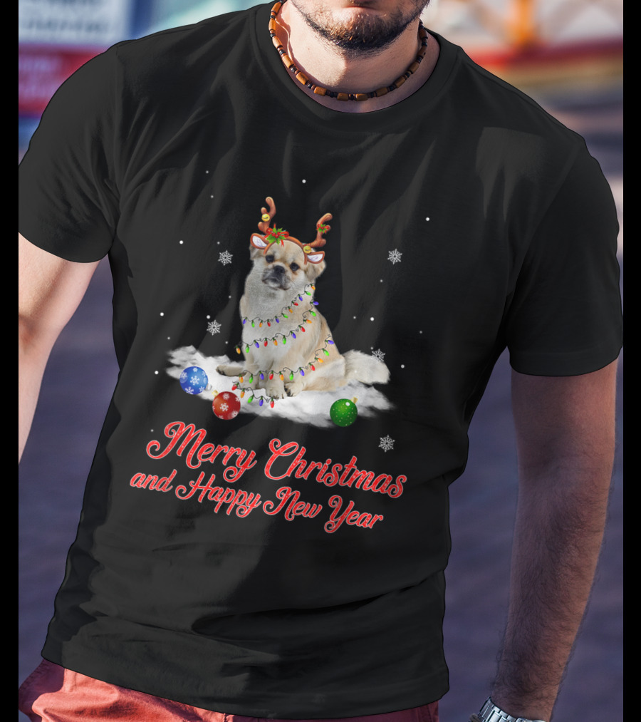 Merry Christmas And Happy New Year Tibetan Spaniel Reindeer Snowflakes T-Shirt