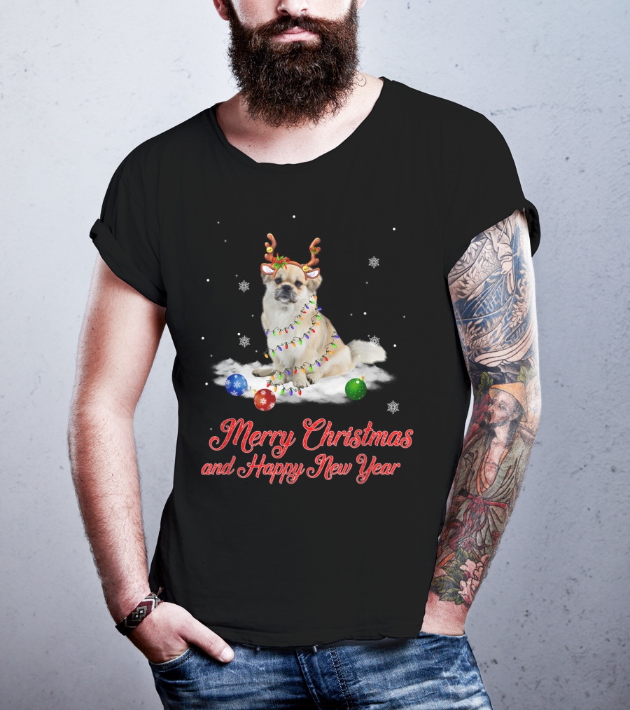Merry Christmas And Happy New Year Tibetan Spaniel Reindeer Snowflakes T-Shirt