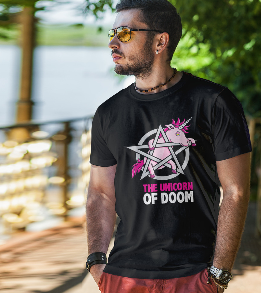 The Unicorn Of Doom Baphomet Pentagram Satanic T-Shirt