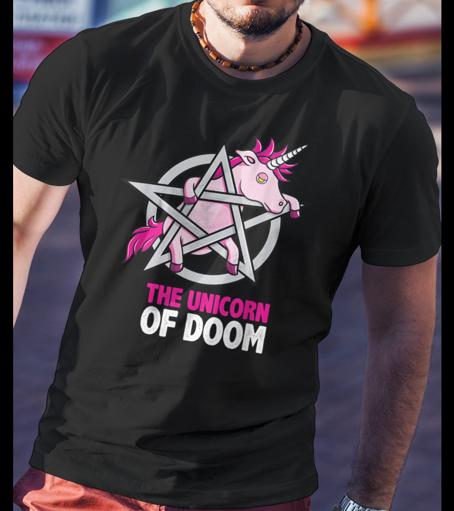 The Unicorn Of Doom Baphomet Pentagram Satanic T-Shirt