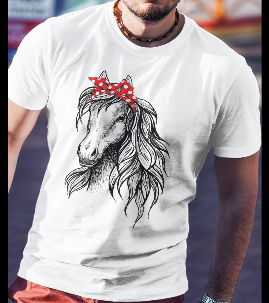 Cute Horse Red Polka Dot Bandana Headband Horse Lovers T-Shirt