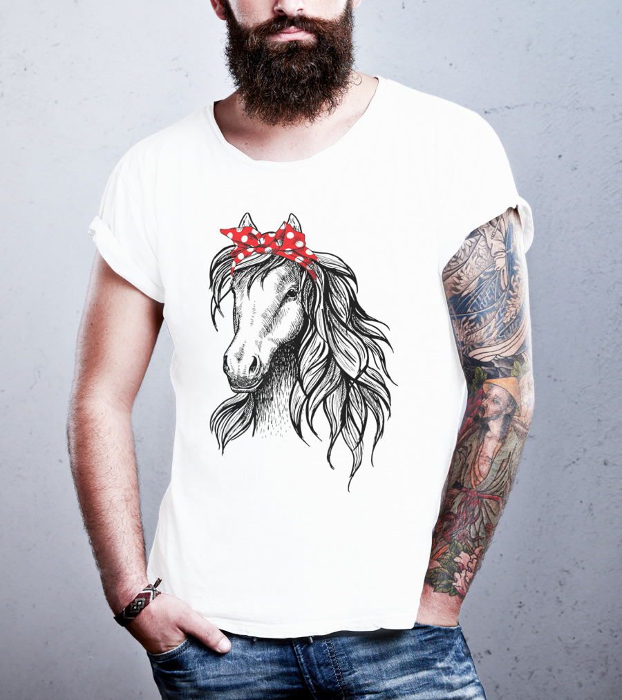 Cute Horse Red Polka Dot Bandana Headband Horse Lovers T-Shirt