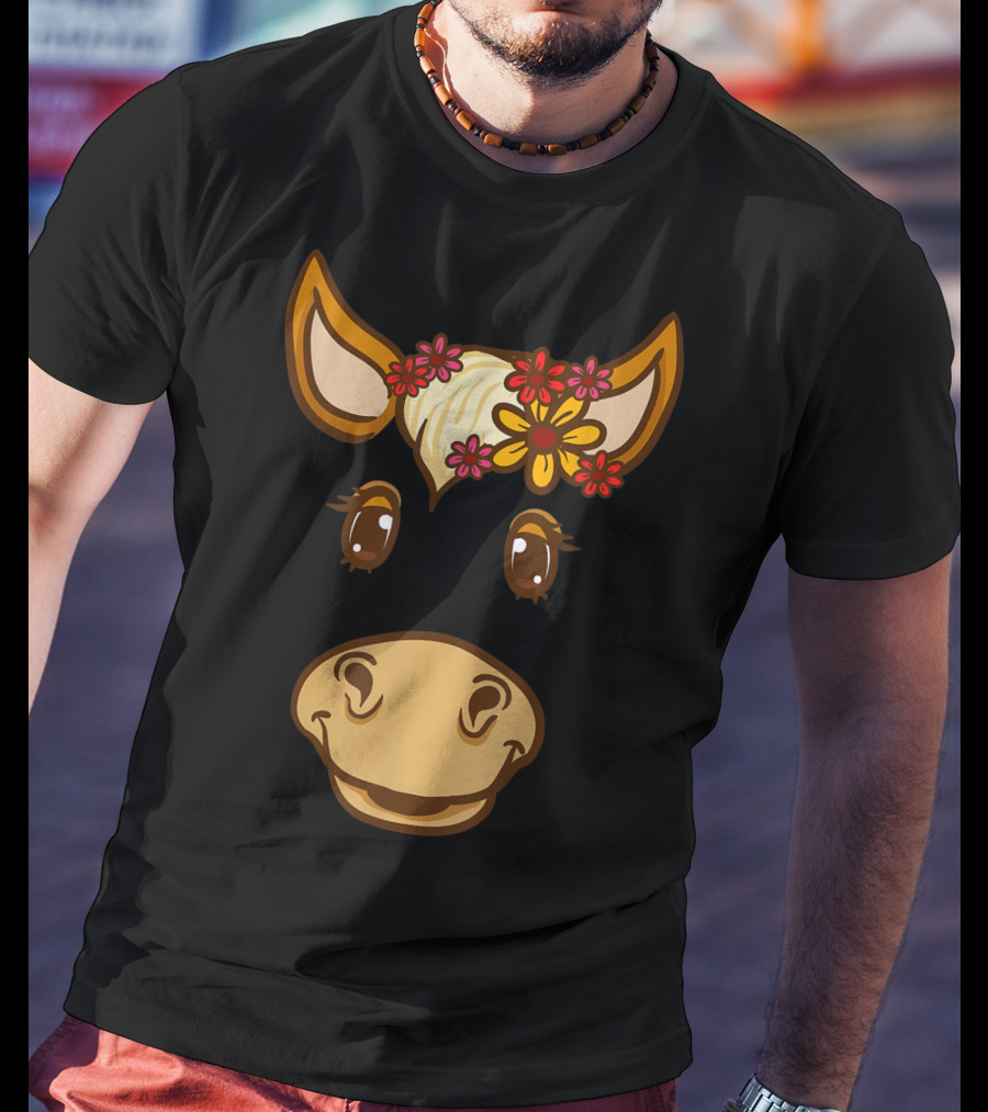 Cute Horse Face With Flowers For Horseback Riding Owner T-Shirt