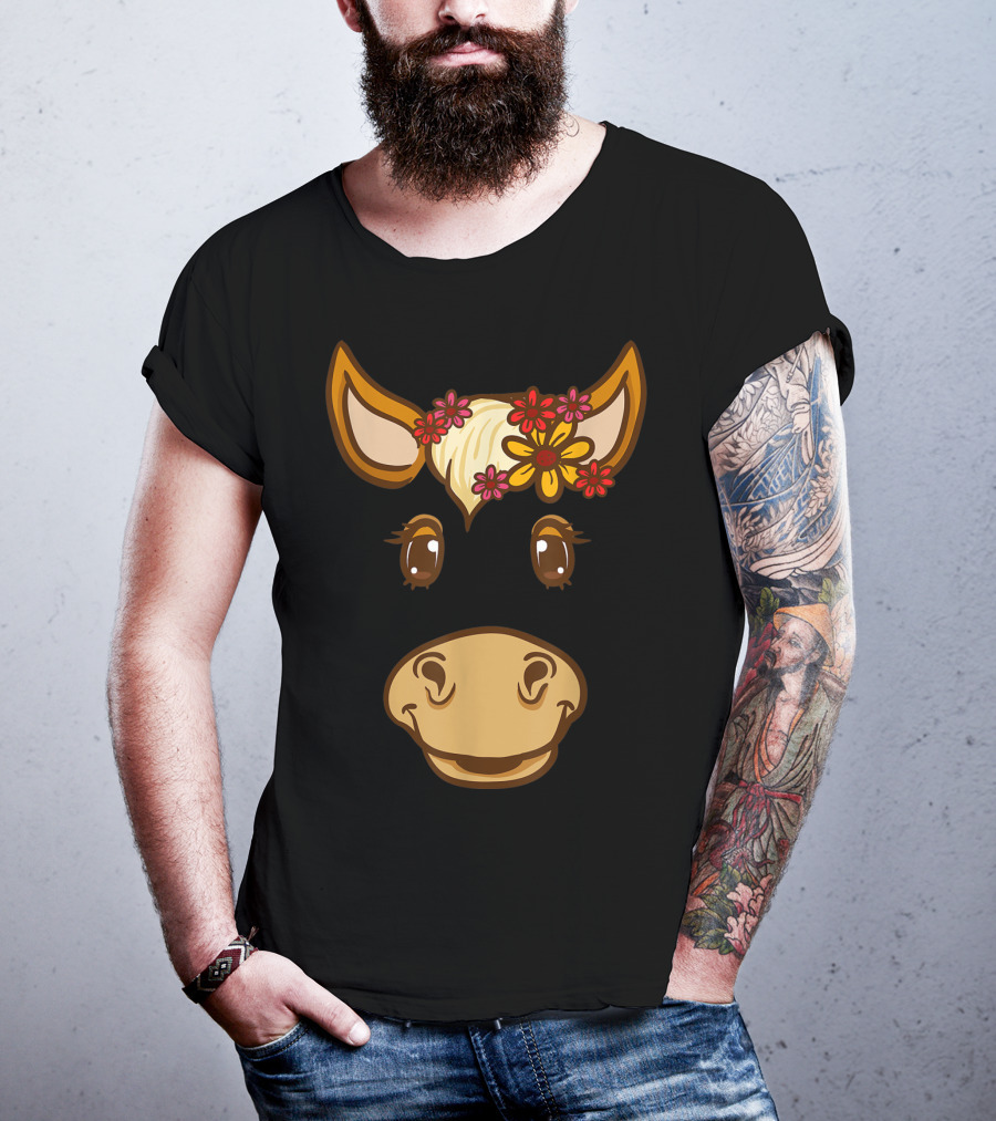 Cute Horse Face With Flowers For Horseback Riding Owner T-Shirt