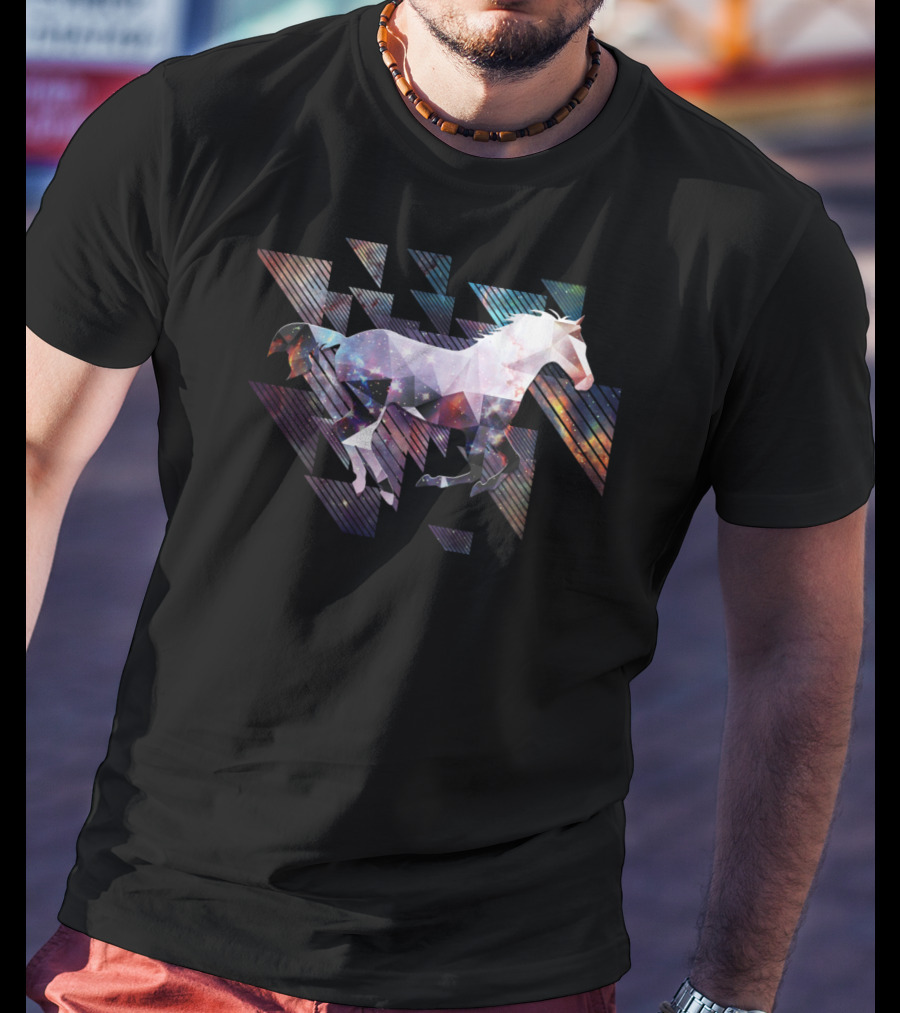 Cute Cool Triangular Galaxy Horse Ride T-Shirt