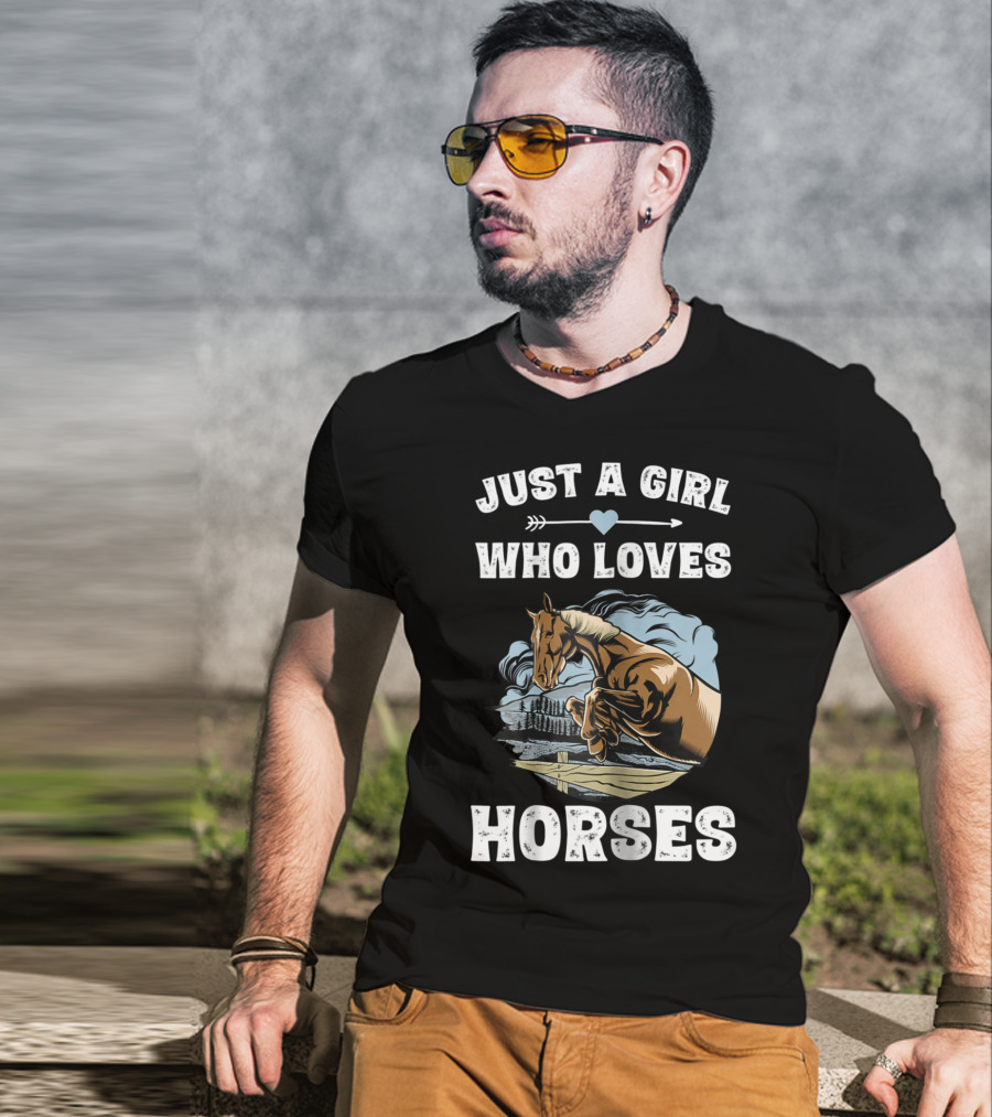 Just A Girl Who Loves Horses Racing Riding Equestrian T-Shirt
