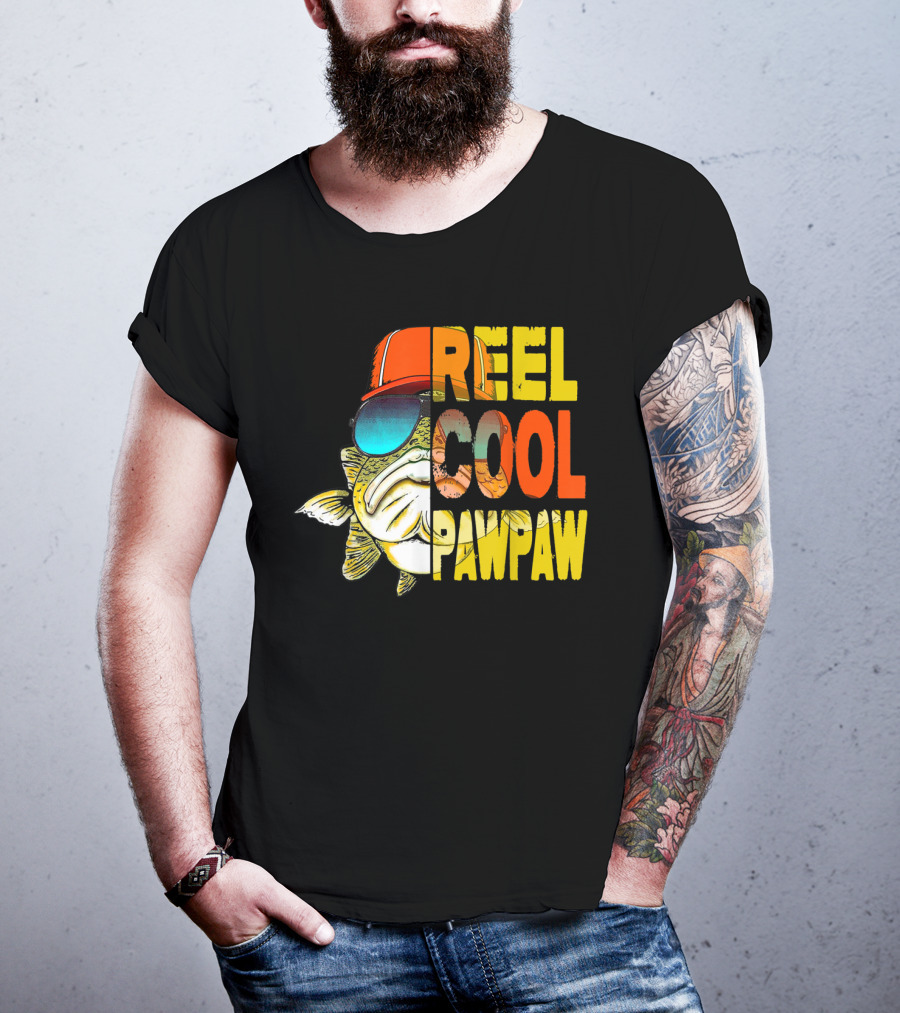 Father's Day Fishing Reel Cool Pawpaw Retro Fish Sunglasses And Hat T-Shirt