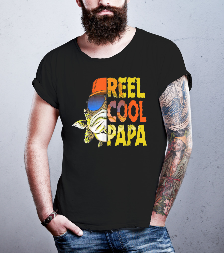 Reel Cool Papa Fishing Fish With Sunglasses And Hat T-Shirt