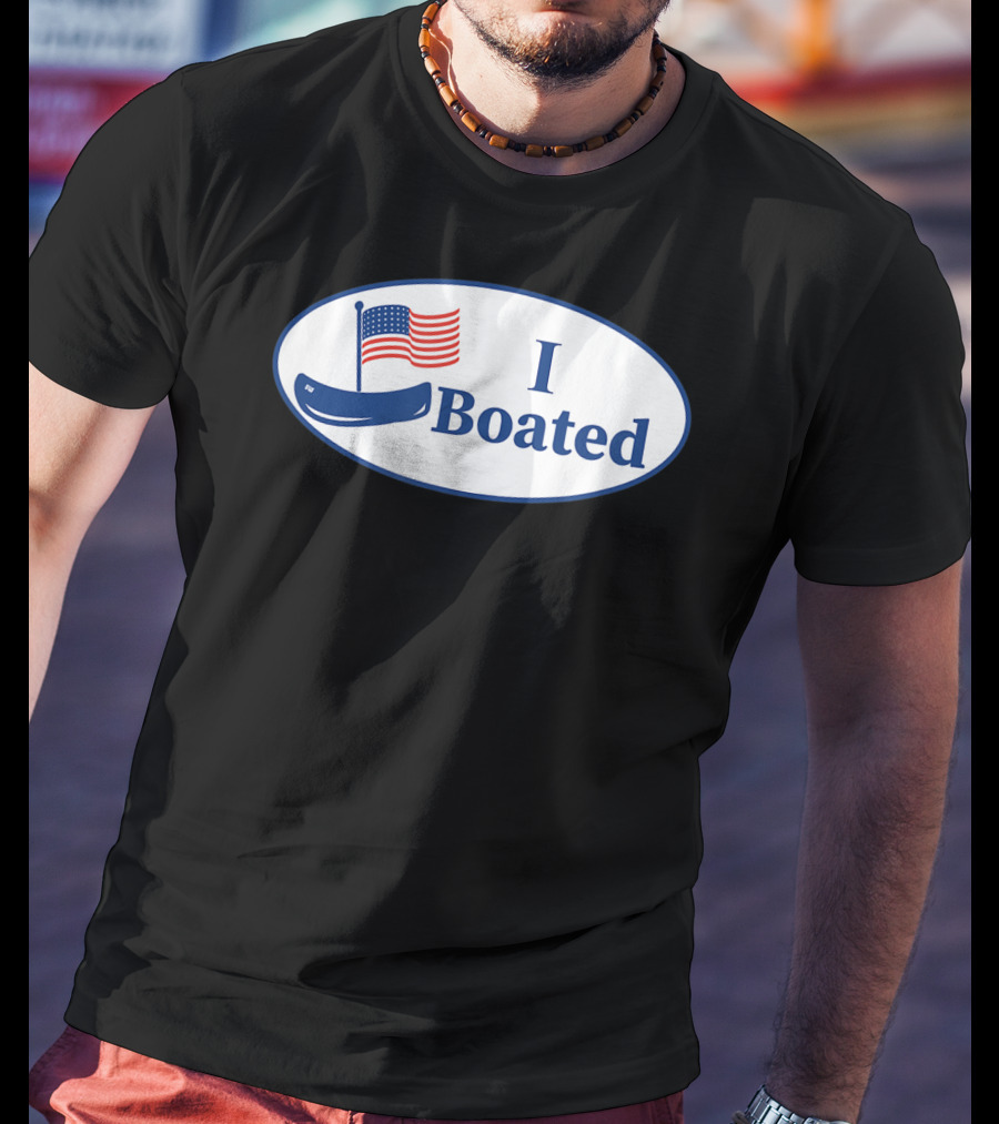 I Boated Sticker With American Flag And Canoe T-Shirt