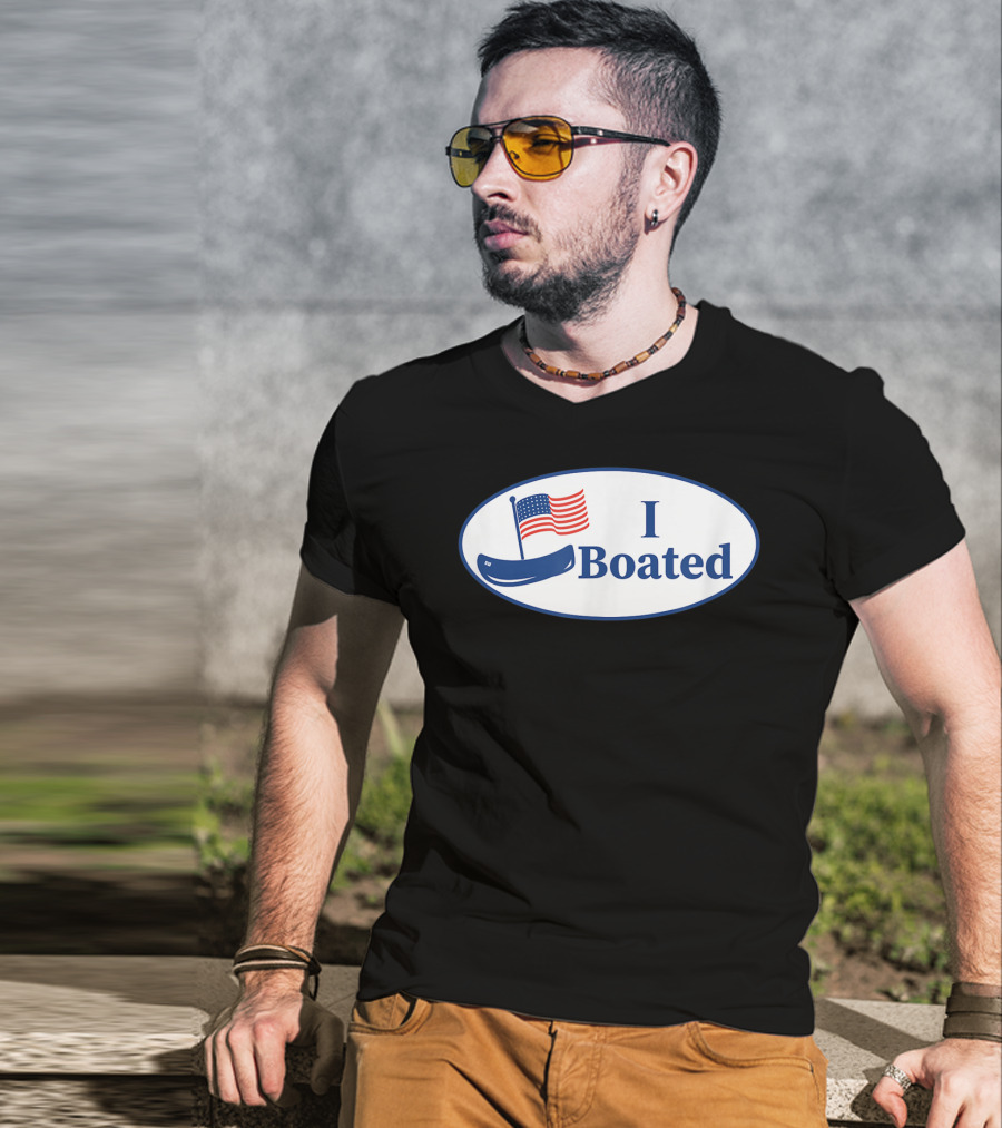 I Boated Sticker With American Flag And Canoe T-Shirt
