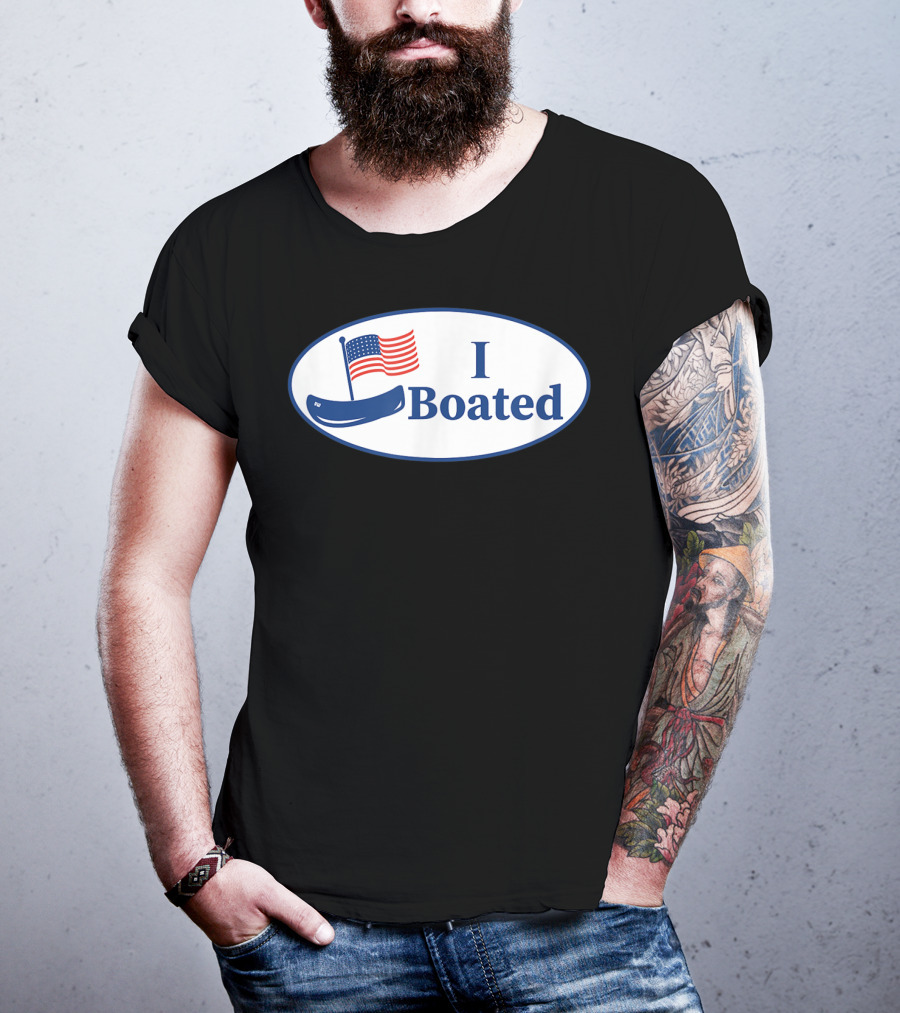 I Boated Sticker With American Flag And Canoe T-Shirt