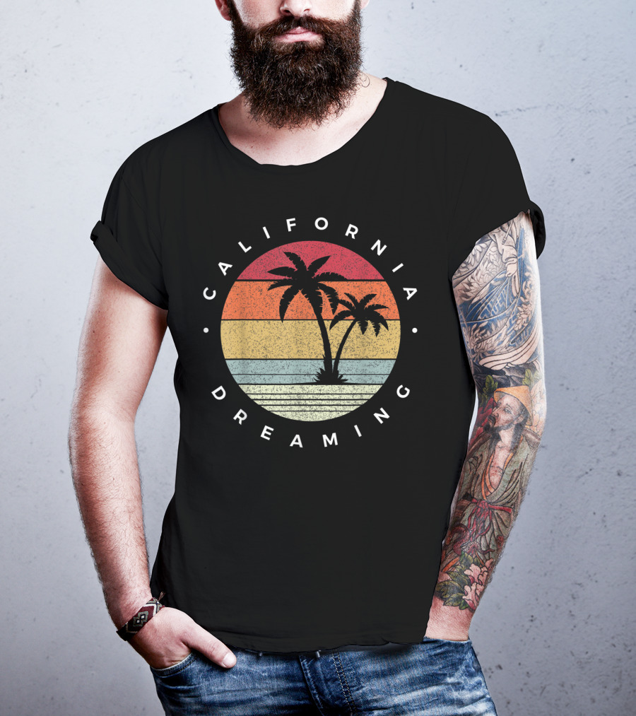 California Dreaming Retro Palm Trees Fun Family Vacation T-Shirt