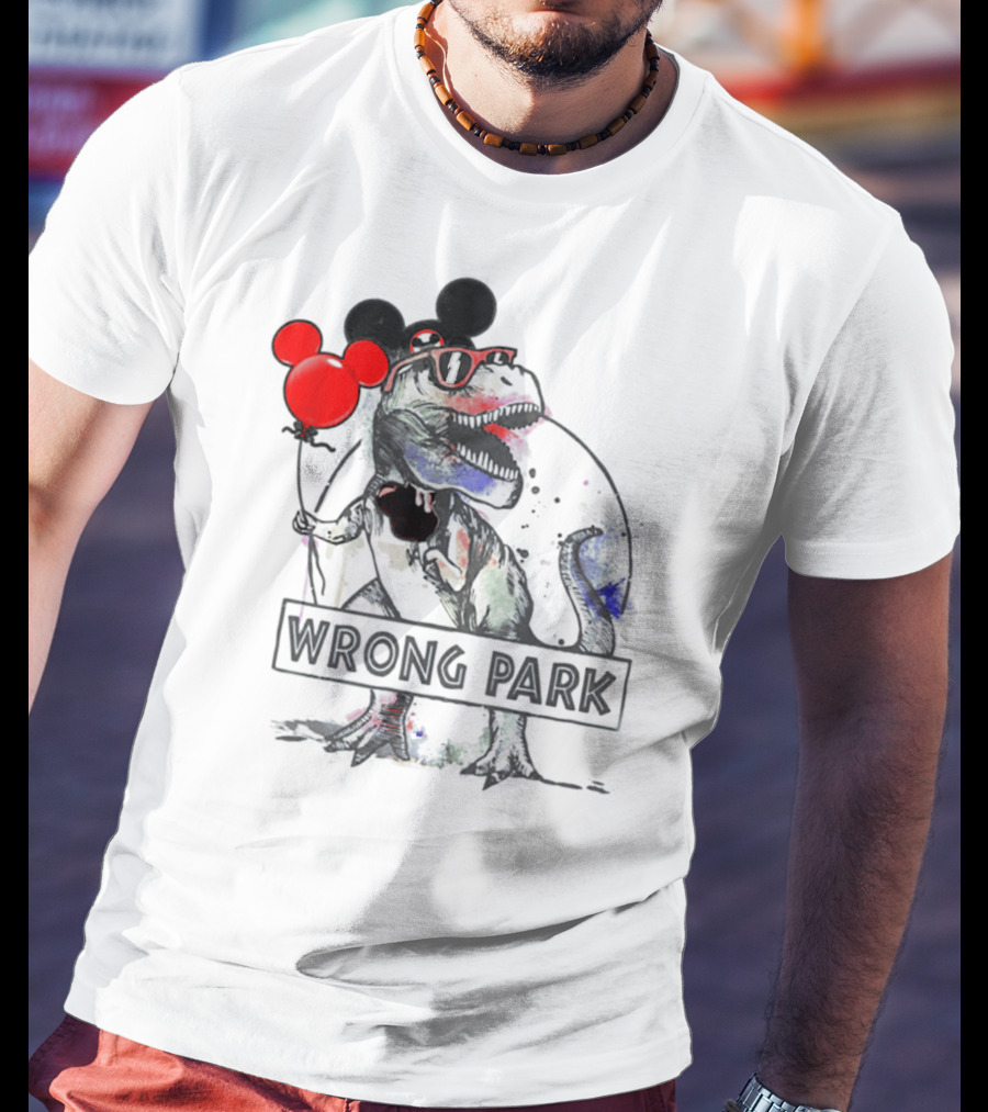Wrong Park Funny Rex With Mouse Ears And Balloon T-Shirt