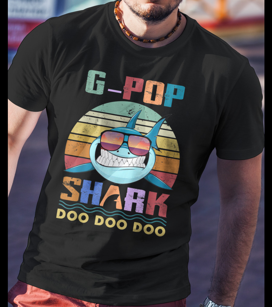 G Pop Shark Doo Doo Doo Retro Sunglasses Ocean Vintage Sunset T-Shirt
