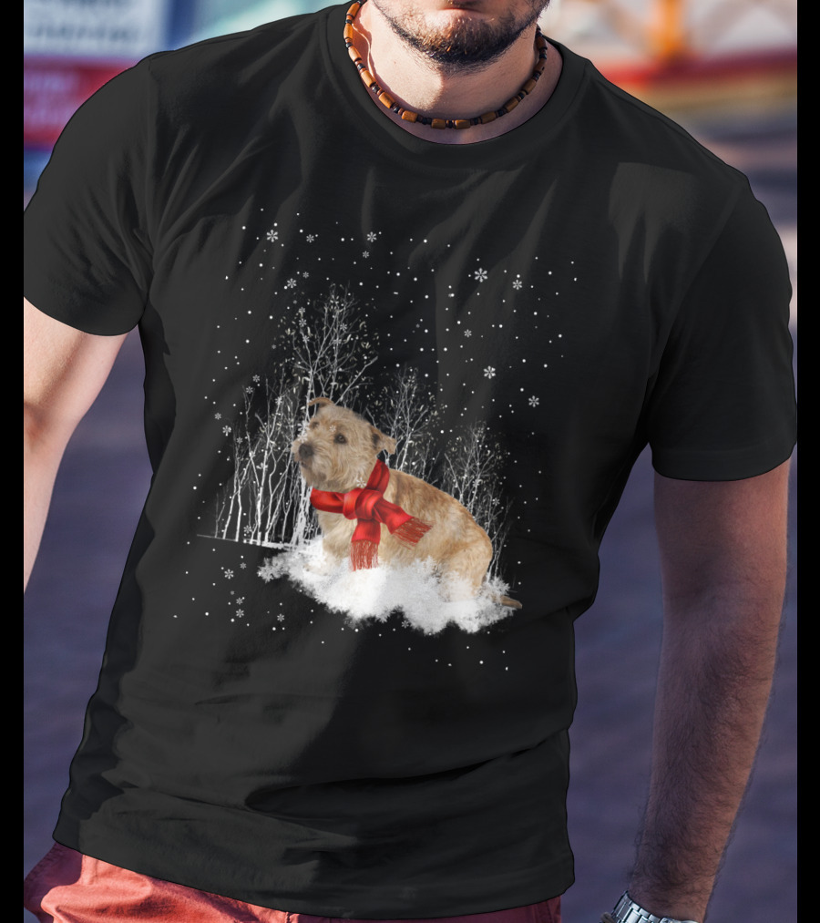 Glen Of Imaal Terrier Winter Scene With Snowflakes And Red Scarf T-Shirt