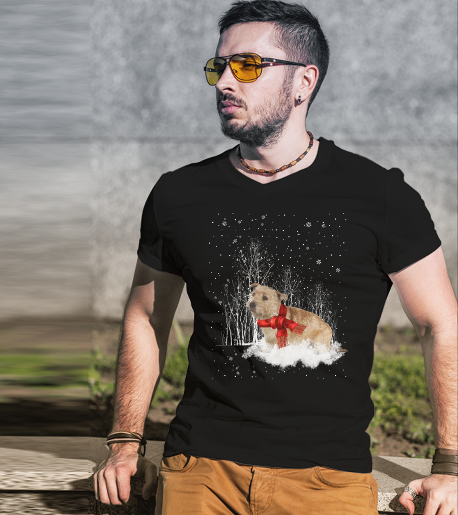 Glen Of Imaal Terrier Winter Scene With Snowflakes And Red Scarf T-Shirt