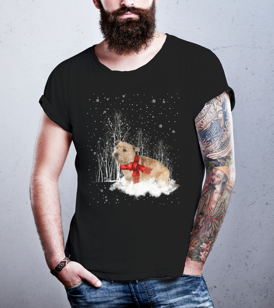 Glen Of Imaal Terrier Winter Scene With Snowflakes And Red Scarf T-Shirt