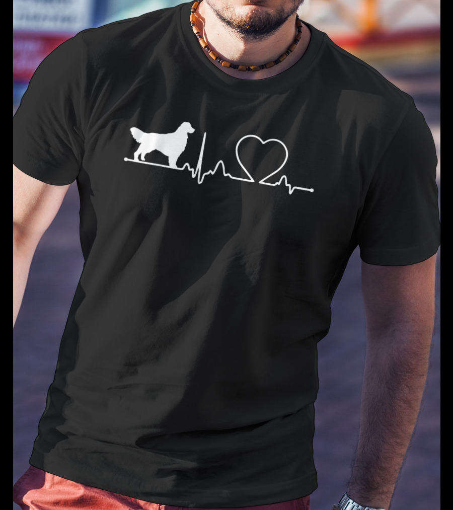 Golden Retriever Heartbeat Outline With Heart And Pulse Line T-Shirt