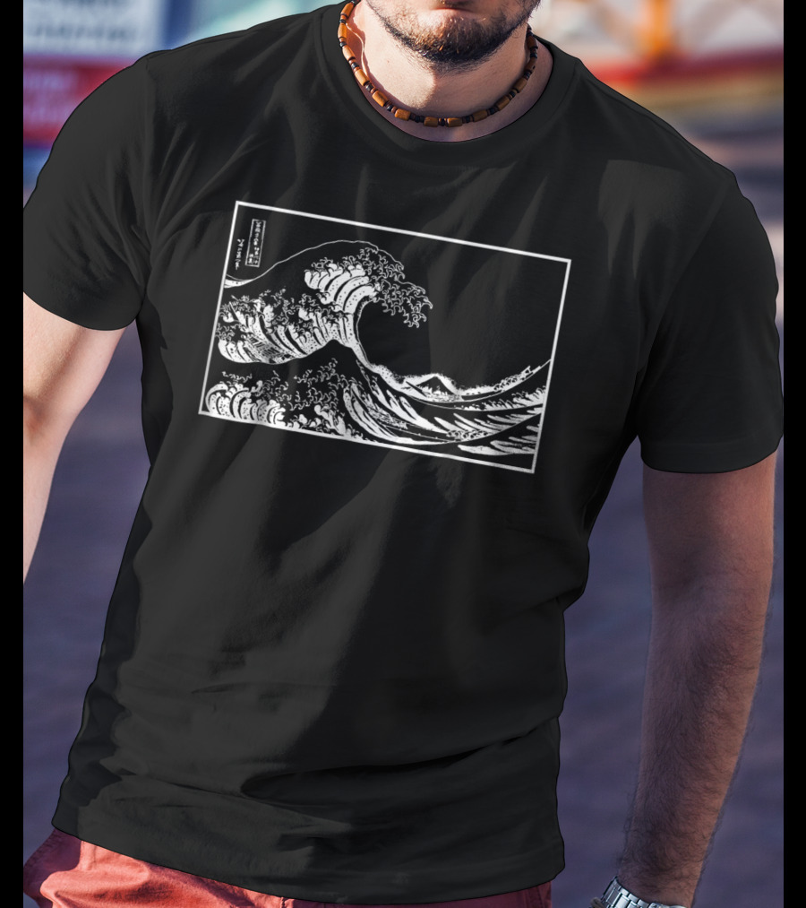 Great Wave Off Kanagawa Outline Hokusai T-Shirt