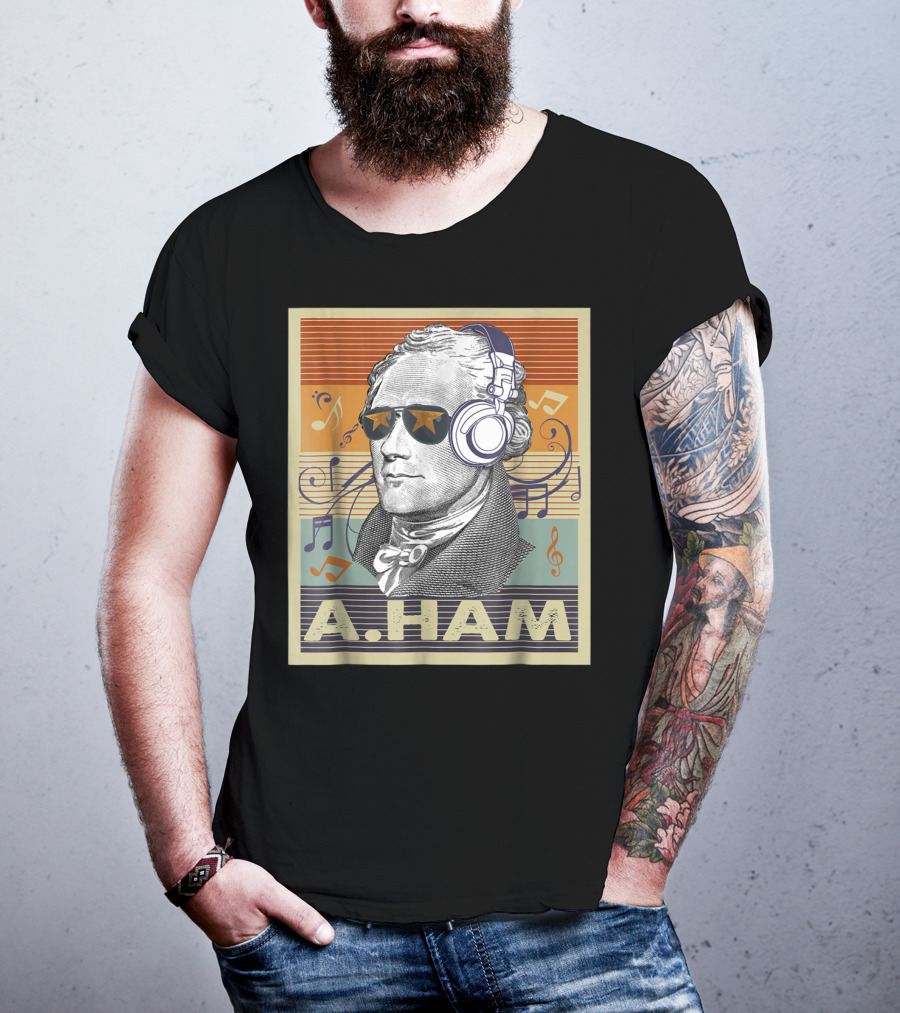 A. Ham Hamilton Headphones Music Notes Retro Vibe T-Shirt