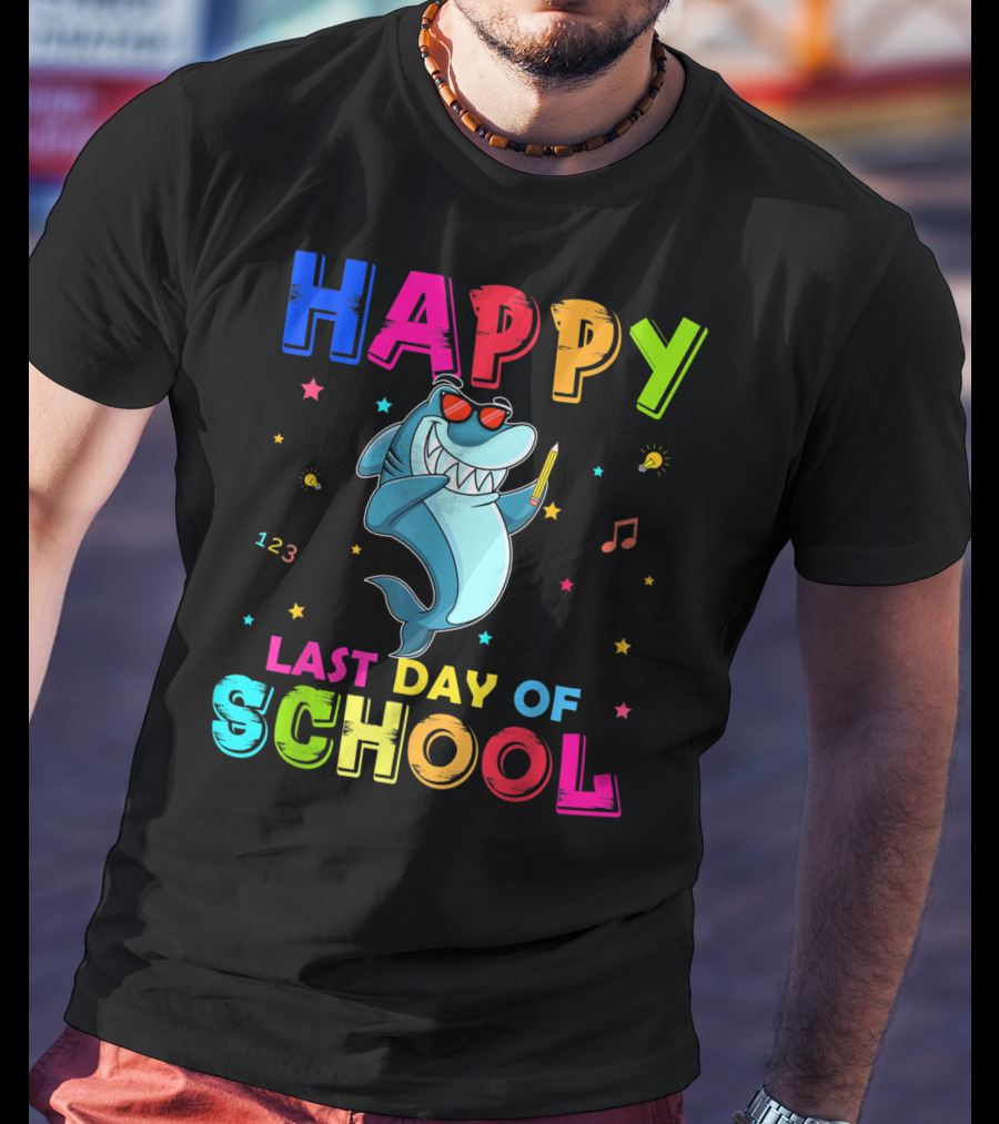 Happy Last Day Of School Dabbing Shark 123 Music Notes T-Shirt