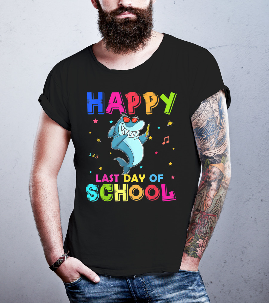 Happy Last Day Of School Dabbing Shark 123 Music Notes T-Shirt