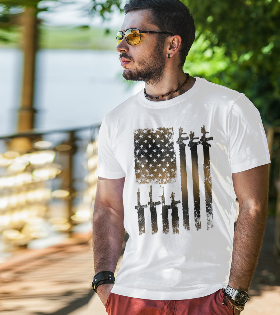 I Love Guns Black Rifle Coffee WomenBack American Flag Rifle T-Shirt