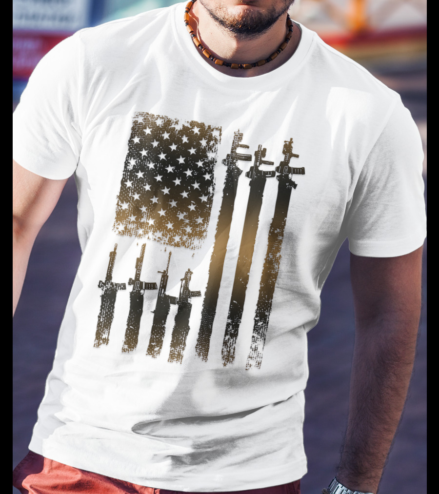 I Love Guns Black Rifle Coffee WomenBack American Flag Rifle T-Shirt