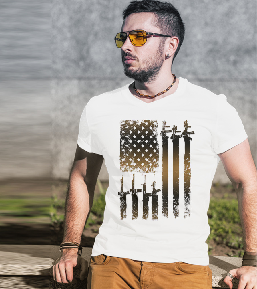 I Love Guns Black Rifle Coffee WomenBack American Flag Rifle T-Shirt