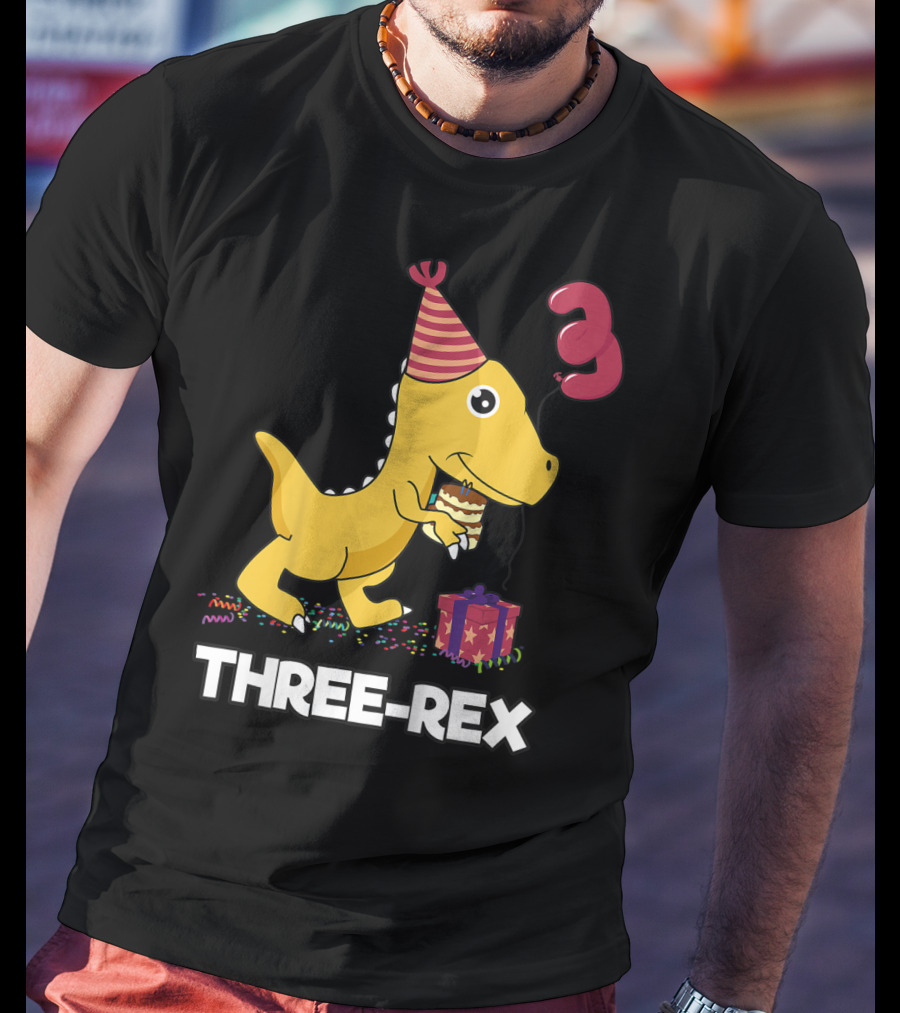 Three-Rex 3 Year Old Birthday Boy Dinosaur T-Shirt
