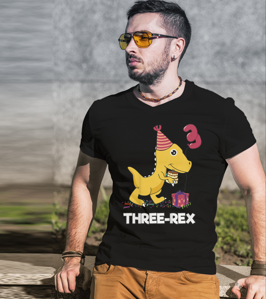 Three-Rex 3 Year Old Birthday Boy Dinosaur T-Shirt