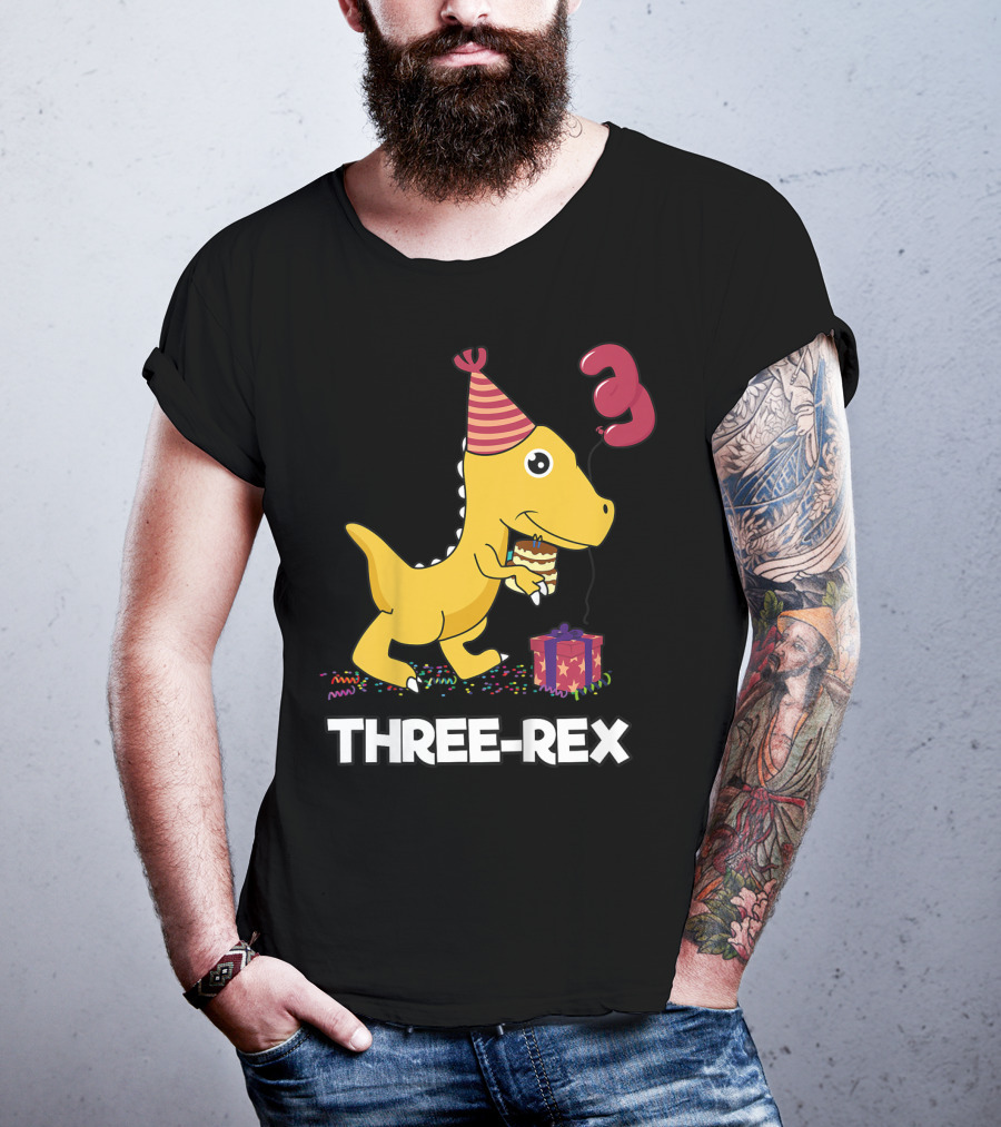 Three-Rex 3 Year Old Birthday Boy Dinosaur T-Shirt