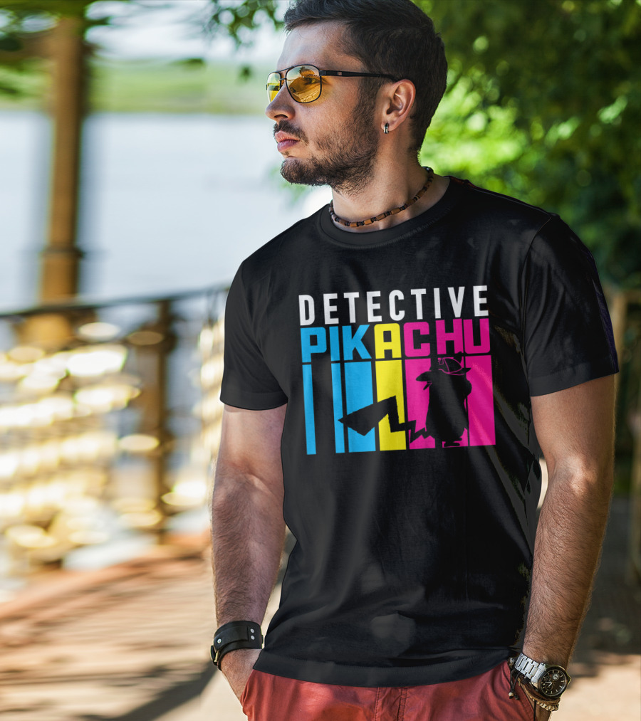Detective Pikachu Silhouette Color Blocks Kids Pikachu T-Shirt