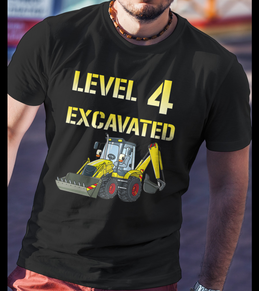 Level 4 Excavated Kids Excavator Birthday 4 Year Old Bday Boy T-Shirt