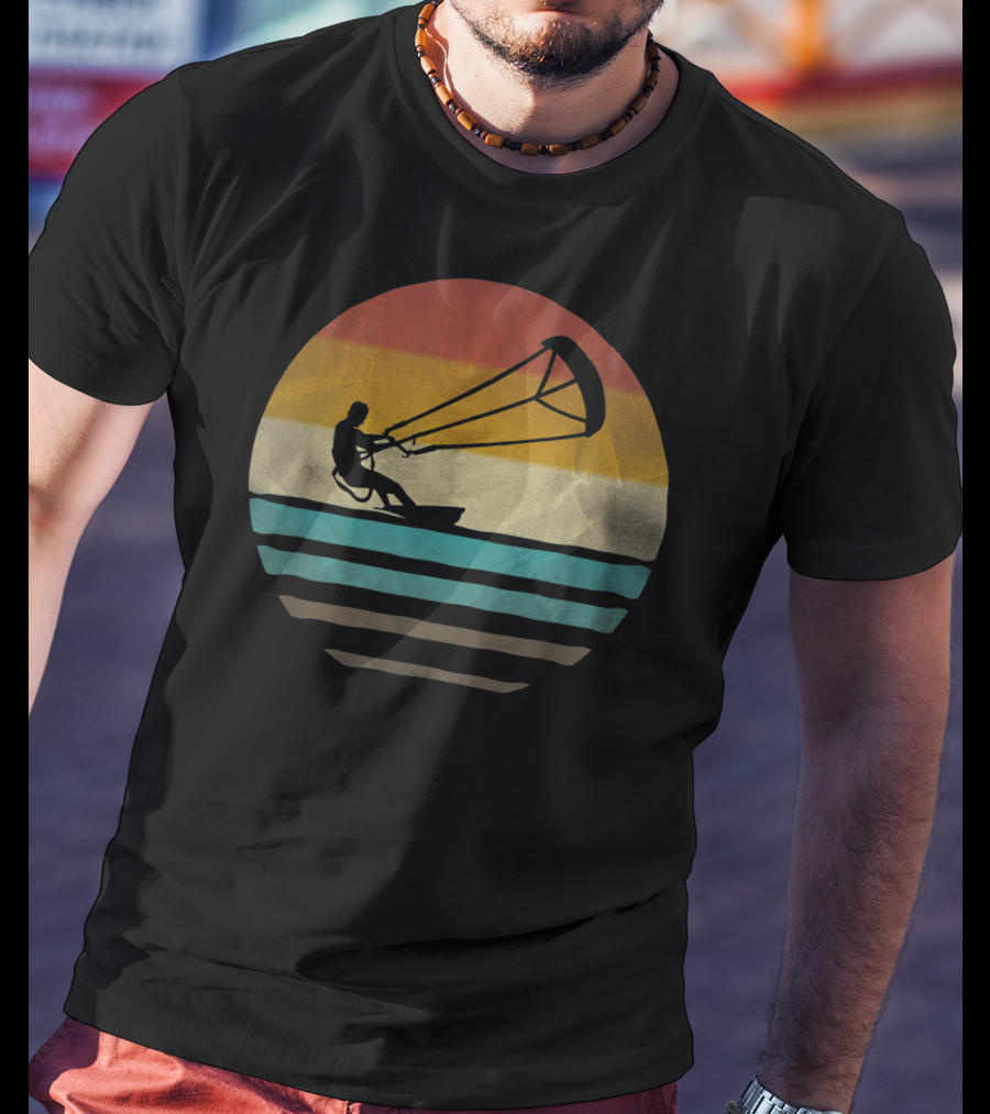 Kiteboarding Vintage Distre Sunset Retro Stripes T-Shirt
