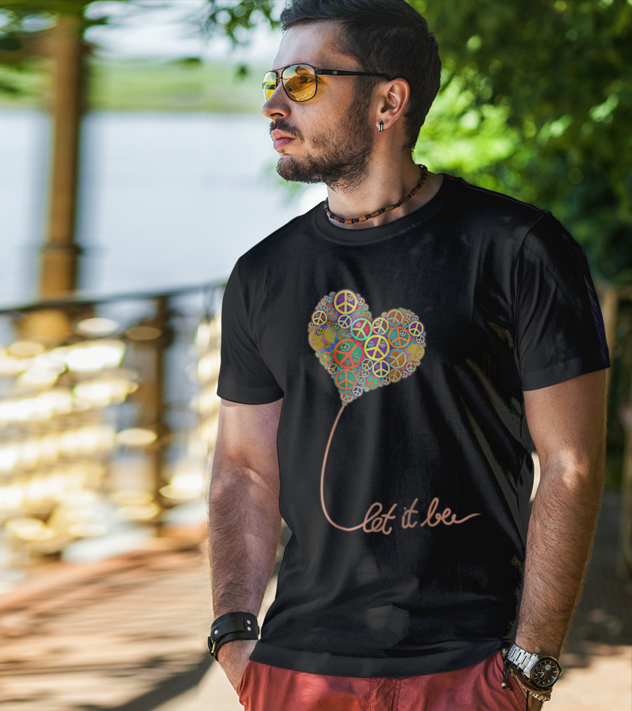 Let It Be Peace Symbol Heart Flowers T-Shirt
