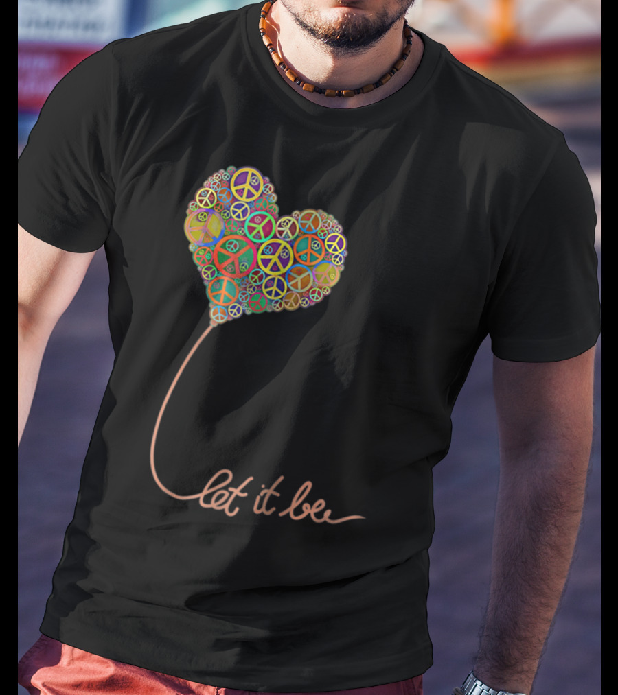 Let It Be Peace Symbol Heart Flowers T-Shirt