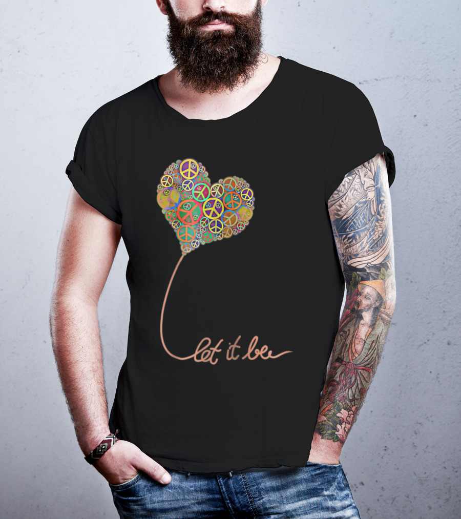 Let It Be Peace Symbol Heart Flowers T-Shirt