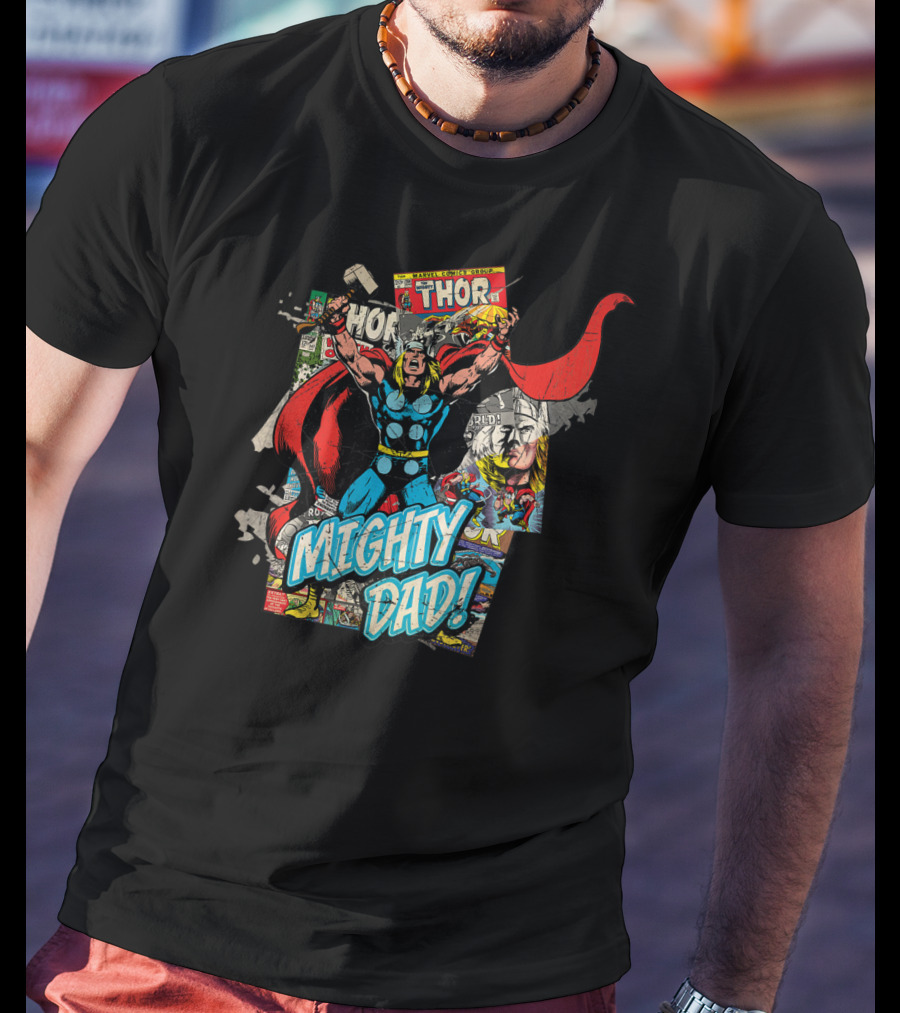 Mighty Dad Marvel Thor Comic Collage T-Shirt