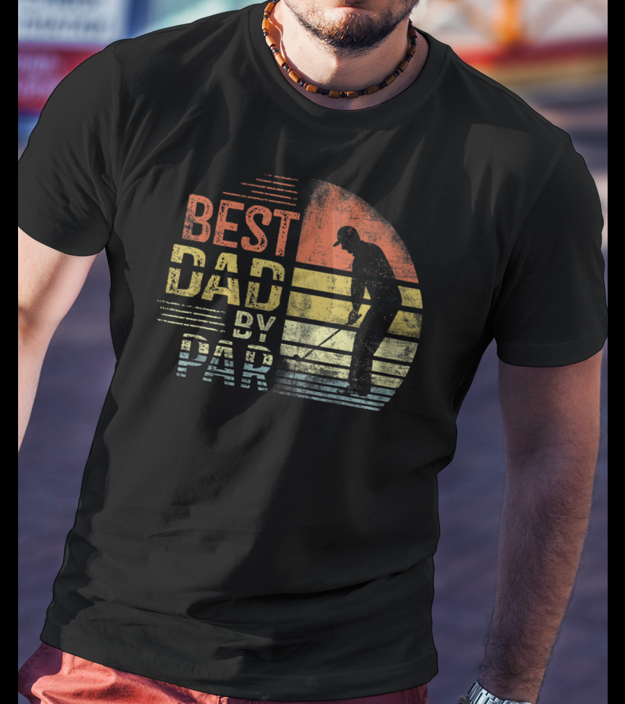 Father's Day Best Dad By Par Golf Silhouette Retro Stripe T-Shirt