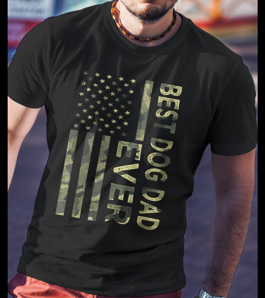 Best Dog Dad Ever Camo American Flag T-Shirt