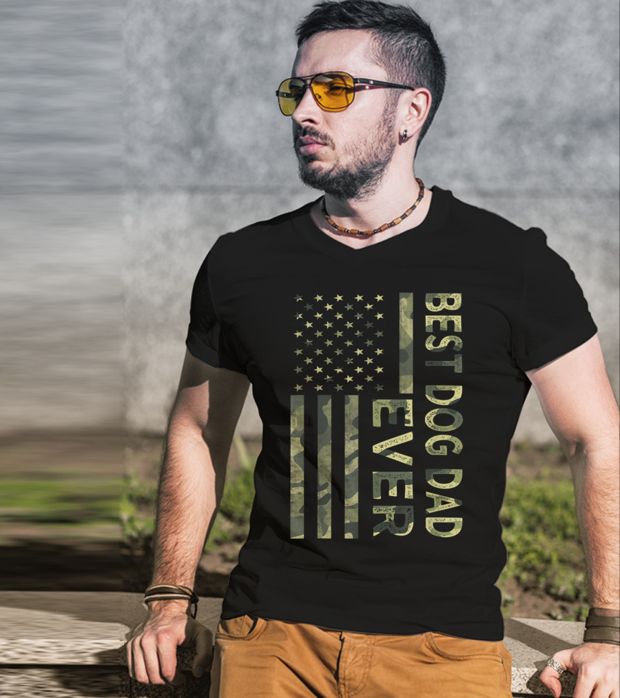Best Dog Dad Ever Camo American Flag T-Shirt