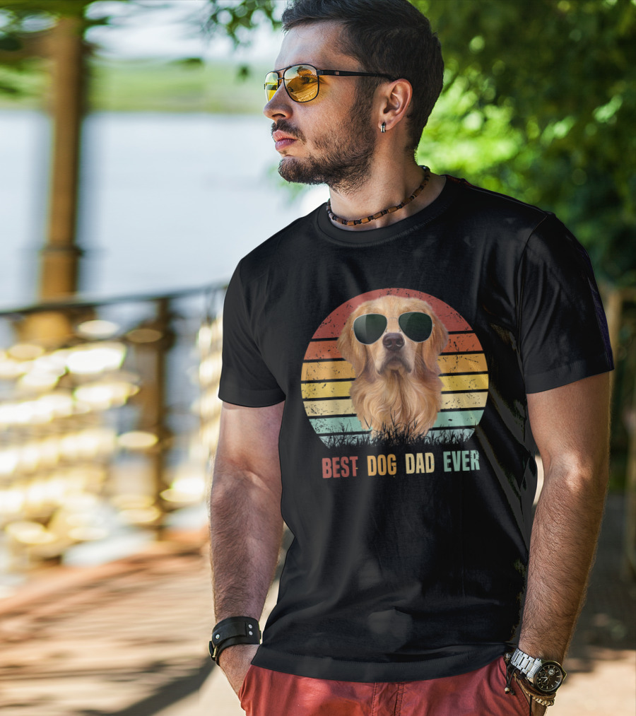 Best Dog Dad Ever Golden Retriever Vintage Sunglasses T-Shirt